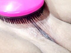 wife uses brush on big ass solo