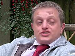 Husband hides in closet while wife gets fingered and blown by big cock pornstar in lingerie