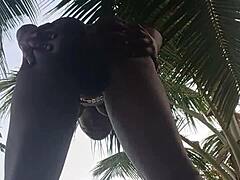 Crazybitch teases stepdad with outdoor sexiness in mansion.