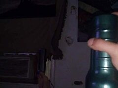 OB1 experiences his first stroke with a fleshlight.