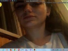 sexy young brunette shows big tits on webcam