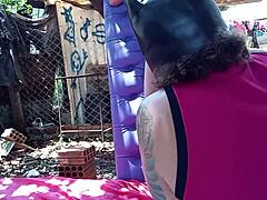 Fucked Stepson's Tight Pussy With Sex Toy Outdoors