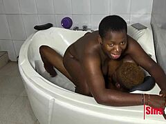 In the jacuzzi, the milf with natural tits enjoys hardcore sex with a monster cock