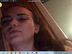 sexy young brunette shows big tits on webcam