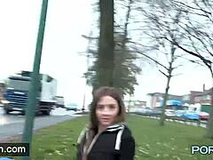 horny skinny leyla flashes her shaved pussy in public lingerie