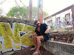 Milf Smokes Cigar While Getting Fucked And Sucked In Public