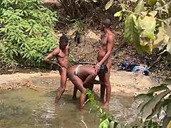 Curvy Brown Skinned Ebony Flashes And Gets Devoured At The Stream