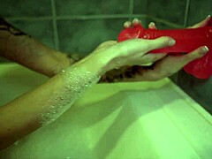 cute girl jerking off tight pussy with big dildo