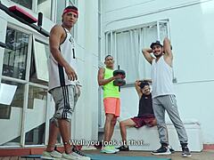 fit latina girl getting anal fucked during workout, swallowing cum 😏