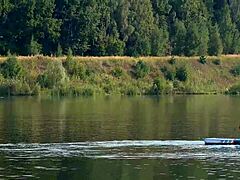 Sup and pink micro bikini in outdoor nature public flashing setting