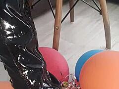 blonde balloon popping