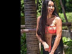 Orange Swimsuit Model