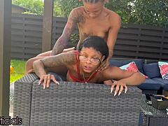 Strapped Outdoor Lesbian