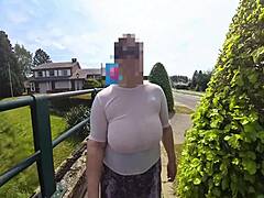 braless street walk