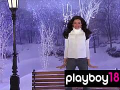 Latina Stripping On Bench