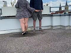 Plump lover pissing on legs