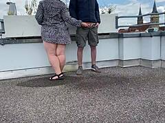 Plump lover pissing on legs