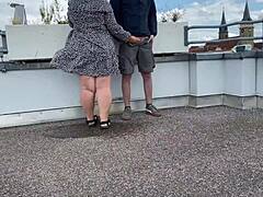 Plump lover pissing on legs