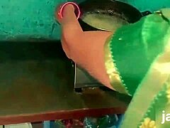 step sister jerking in kitchen