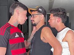 gay threesome bareback