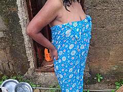 Desi Girl Bathing Outside