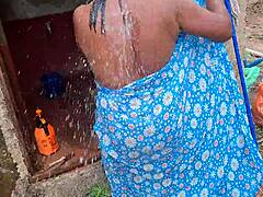 Desi Girl Bathing Outside