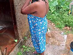 Desi Girl Bathing Outside